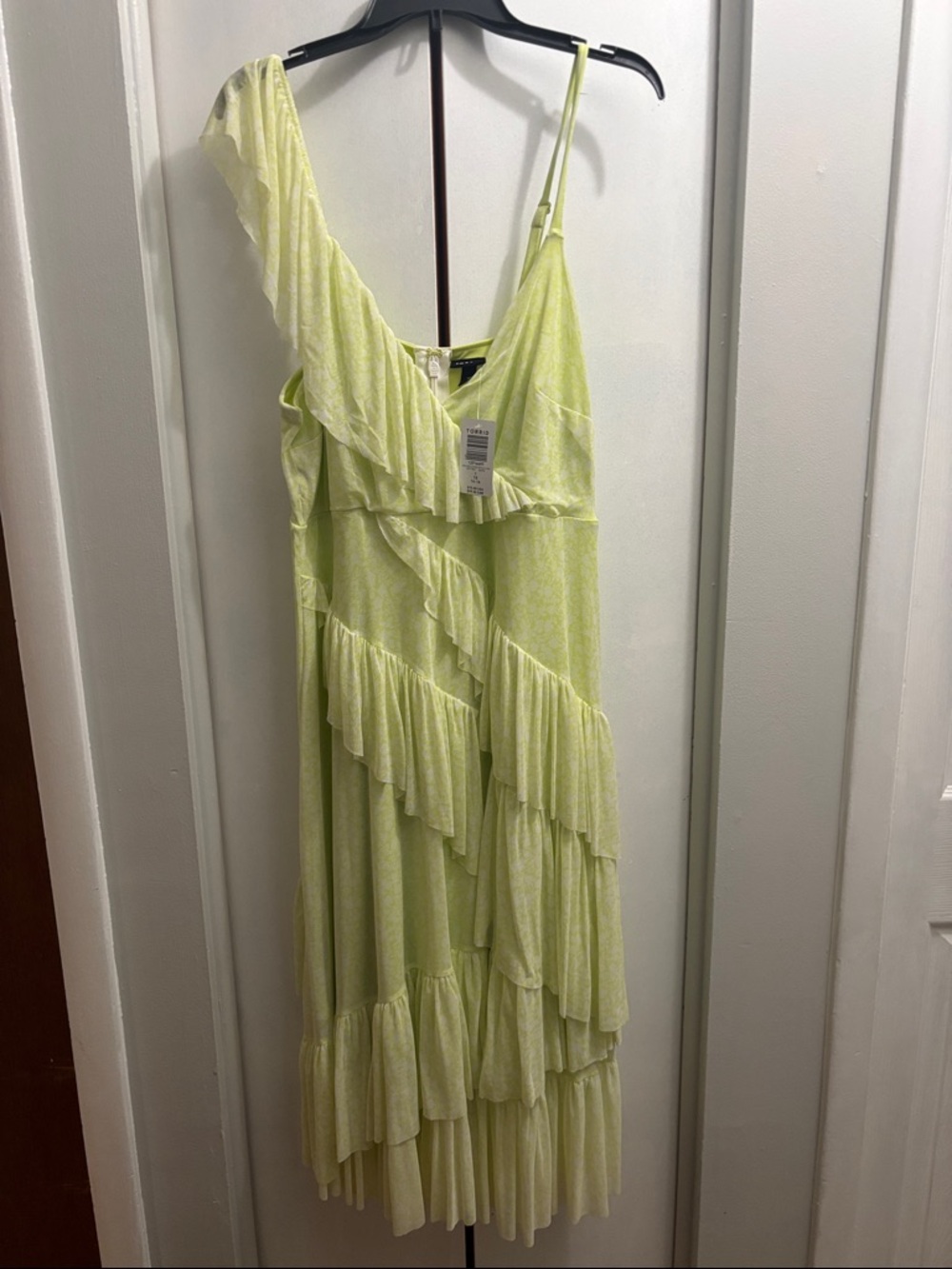 torrid Lime One-Shoulder Ruffle Midi Dress